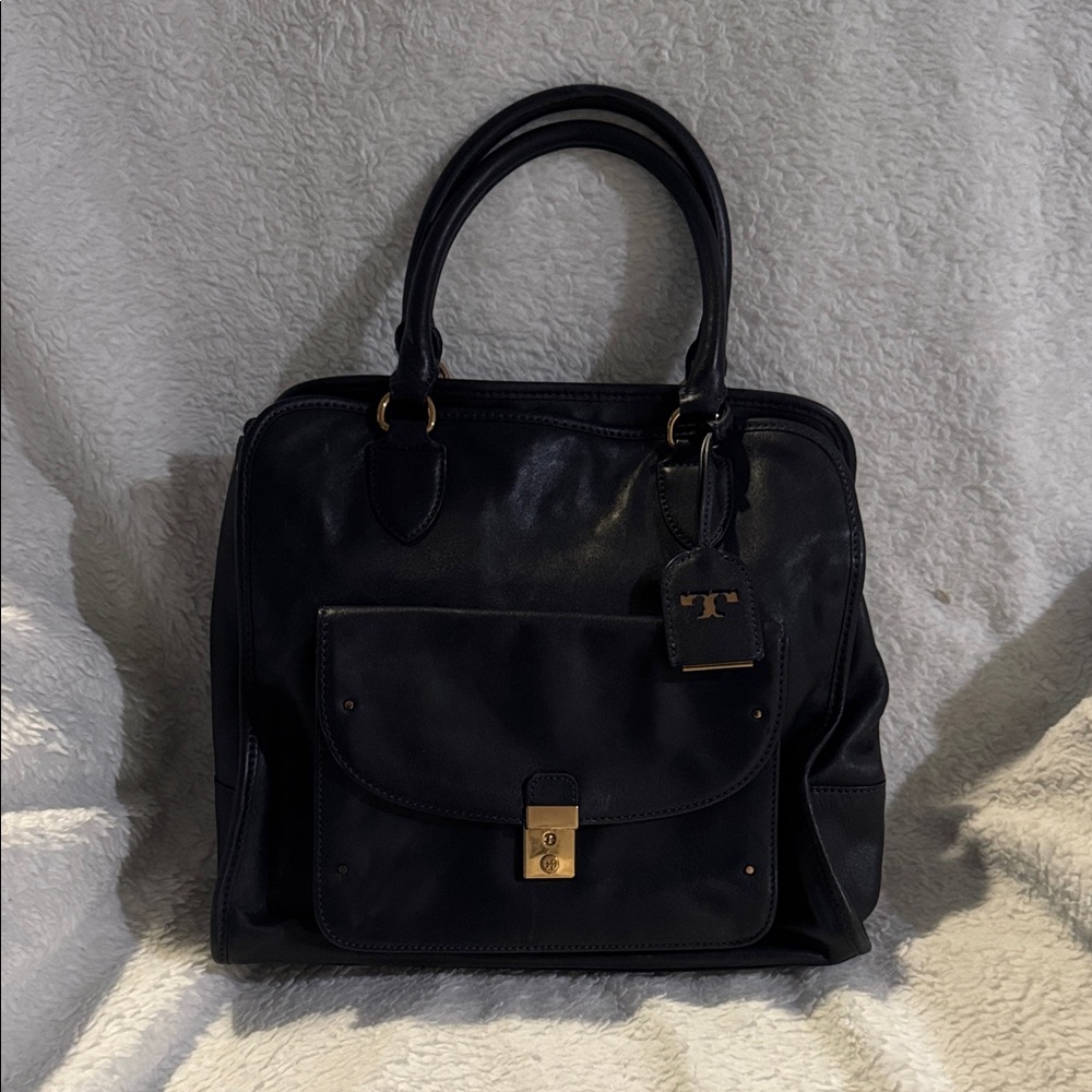 Tory Burch Navy Blue / Black Priscilla Leather Handbag Satchel Bag Purse